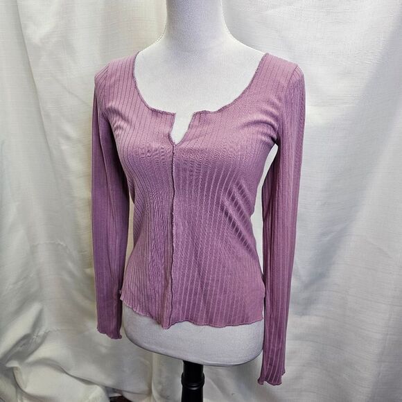Urban Outfitters Purple Ribbed Notch Neck Top Size Small - Picture 5 of 12